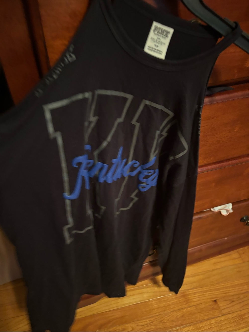 PINK Victoria's Secret Black Sweatshirt with Blue Script